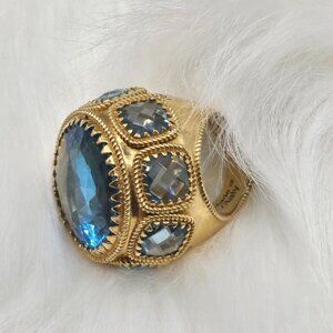 Rebecca Gold plated Aquamarine Statement Ring; size 6